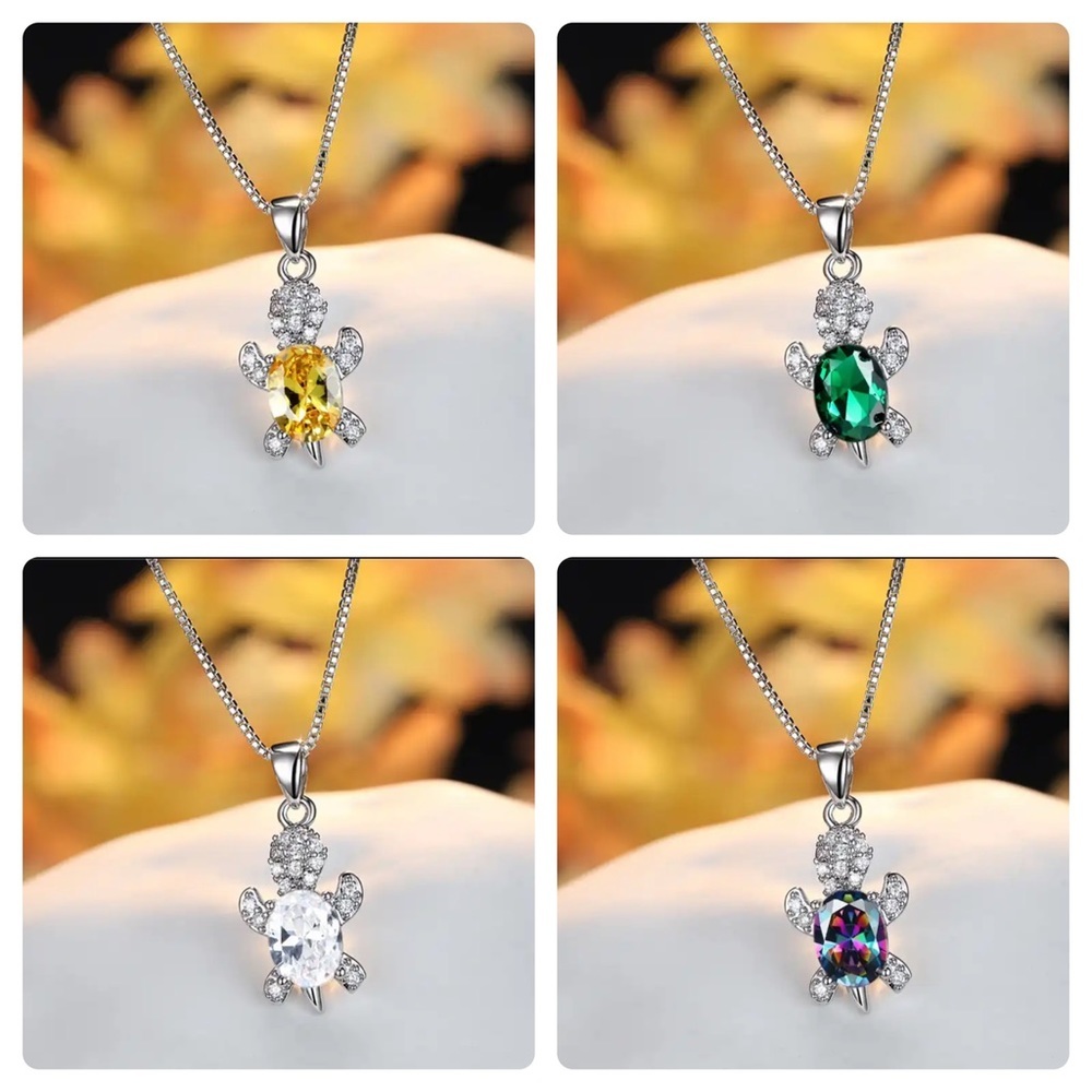 “Just Keep Swimming” Green Opal Turtle Dainty Cute Sterling Silver Gift Necklace - Picture 8 of 12